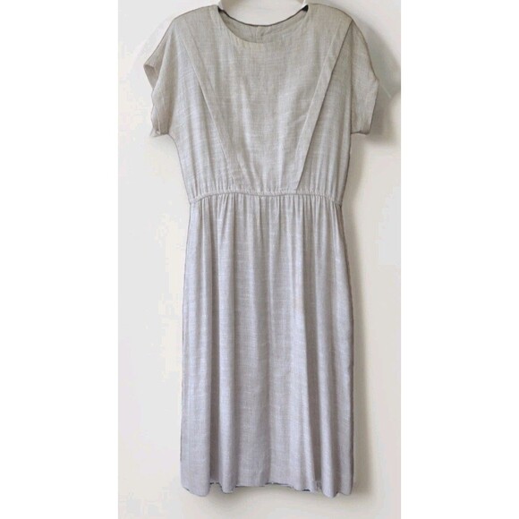 Vintage 50s Lanz Originals Dress Rayon Flax Blend Button Back Cottagecore Folk M - Picture 1 of 8